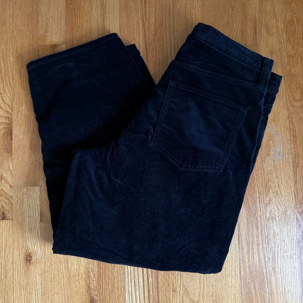 Gap High Rise Barrel Velvet Pants Womens 10 Short Black Tapered Wide Leg Holiday - Picture 2 of 9